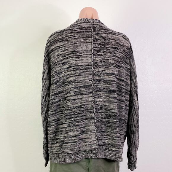 Eileen Fisher Open Front Marled Cardigan Sweater Organic Linen Gray Black Large - Picture 7 of 10